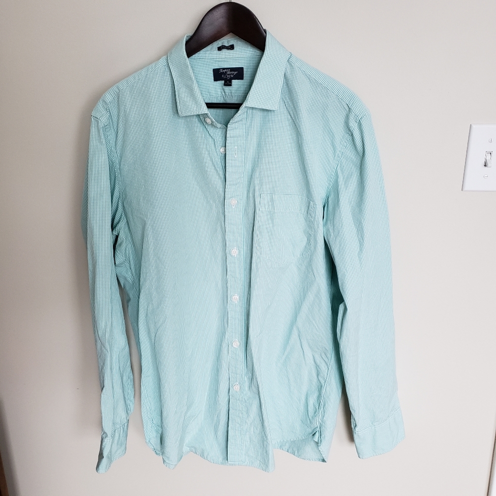 J. Crew men's green gingham button down shirt